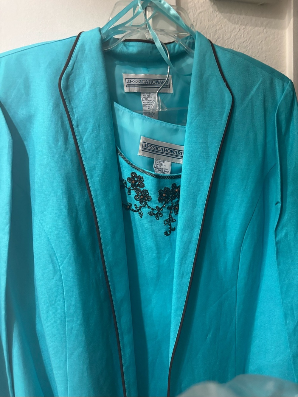 🔴 Jessica Howard Turquoise Embroidered Jacket and Shell Set - Picture 2 of 5